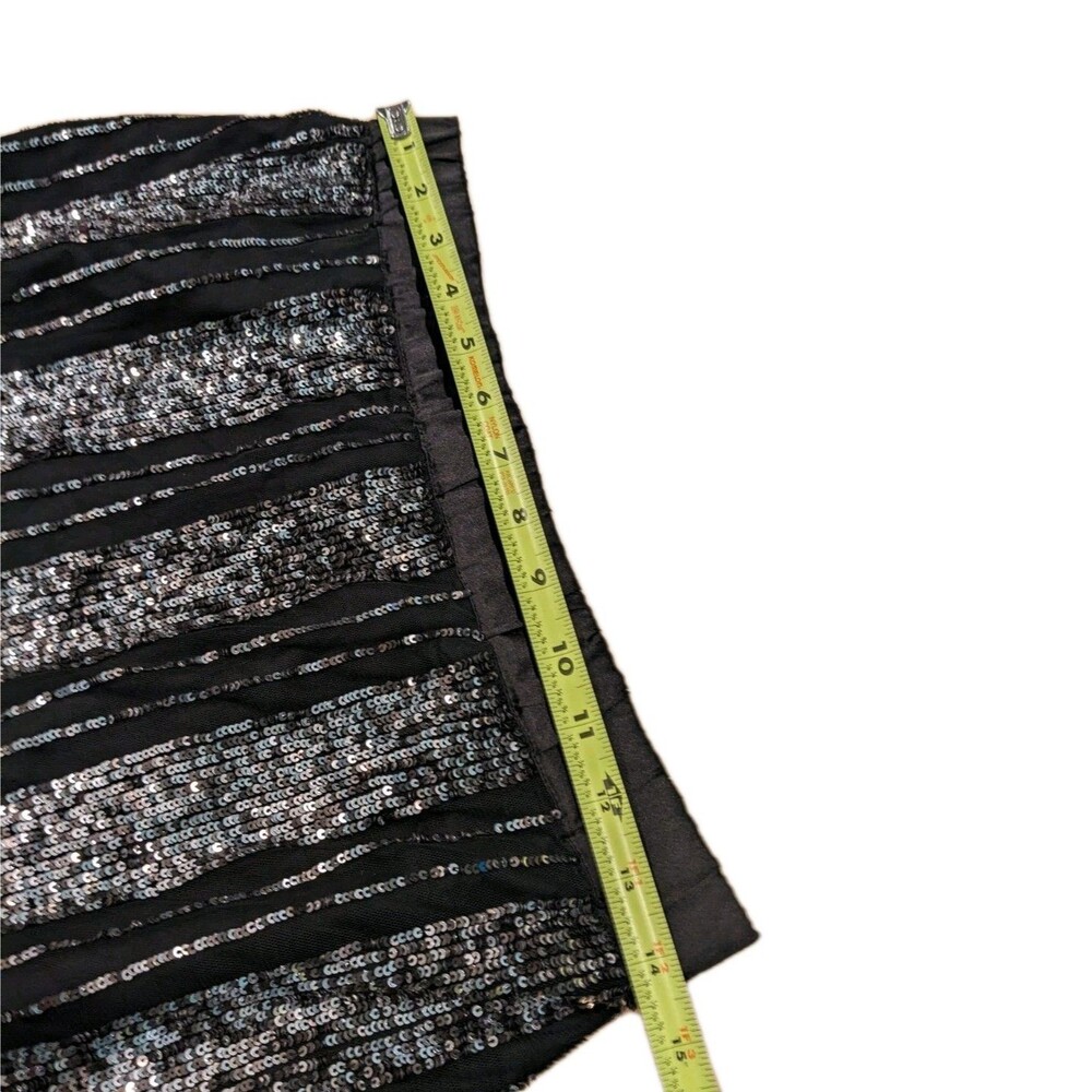 Zara Sequin Midi Skirt Black Silver Striped Asymmetric Ruffle Hem NWT M - Picture 7 of 10